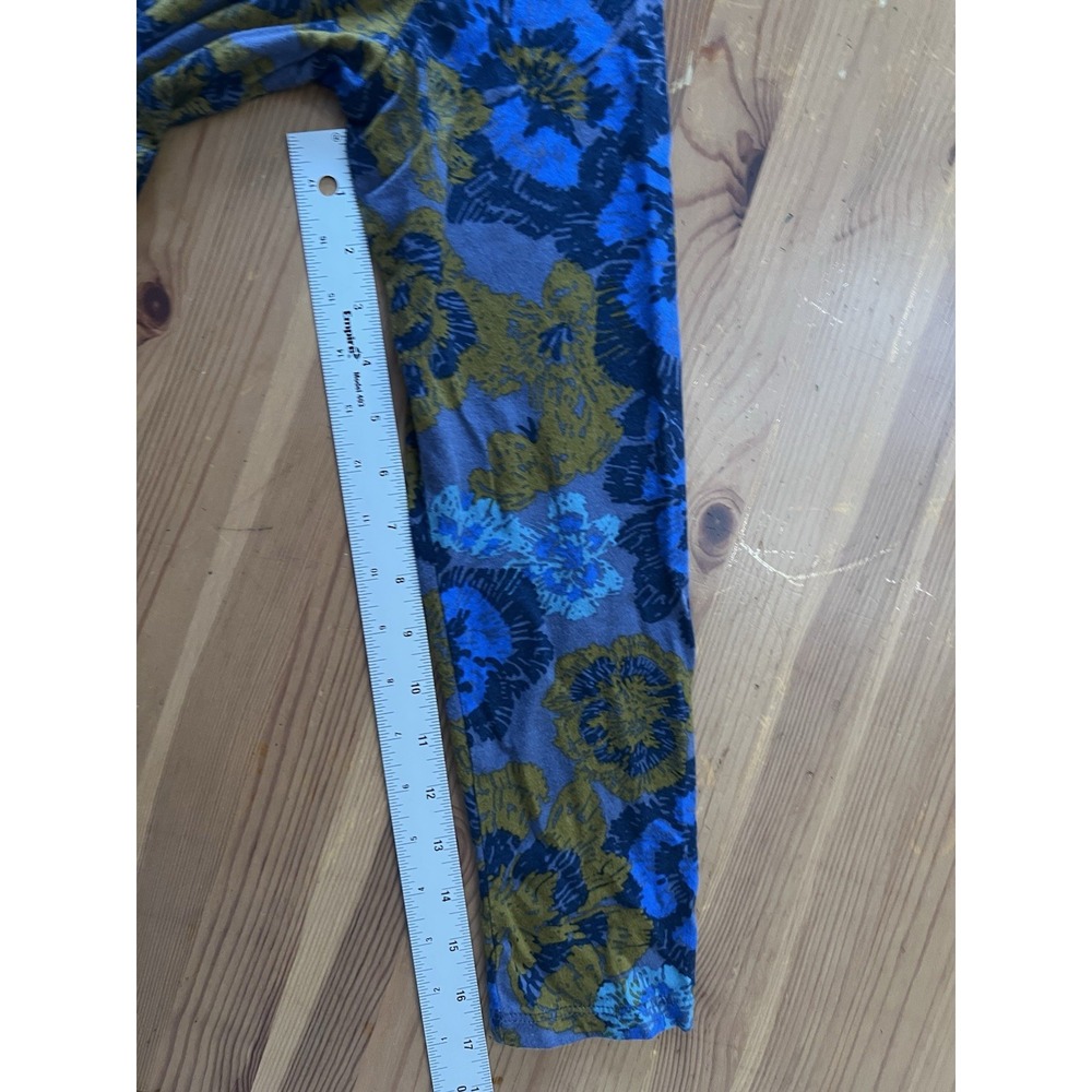 LOGO Lori Goldstein Floral Layered Hem Tunic Top Blue Mustard Artsy Boho Large - Picture 7 of 10